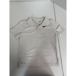 Nike Dri-FIT Kids White Short Sleeve Polo Shirt Size 6‎ M 5-6 YRS Athletic Top